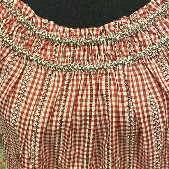 NWOT Max Studio Checkered Peasant Top - Picture 2 of 9